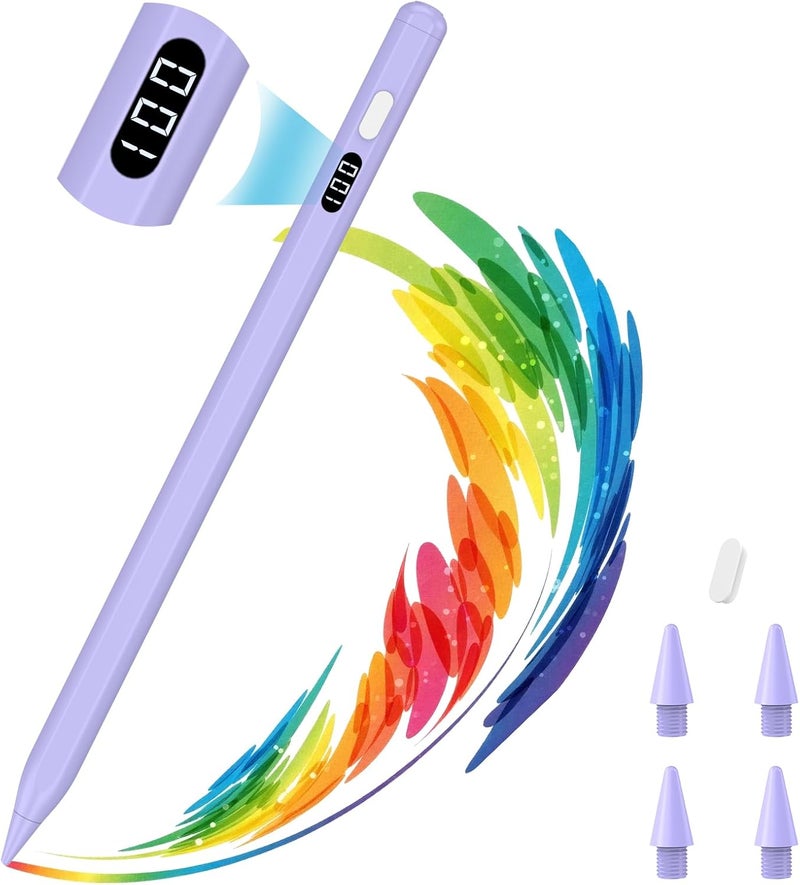 MoKo Stylus Pen for iPad 2018-2025, USB-C Fast Charging Pencil with LED Power Display Tilt Sensitivity for Apple iPad A16/11/10/9/8/7/6, Air 7/6/5/4/3/M3/M2, Pro 13"/12.9"/11"/M4, Mini 7/6/5, Purple - Image 1